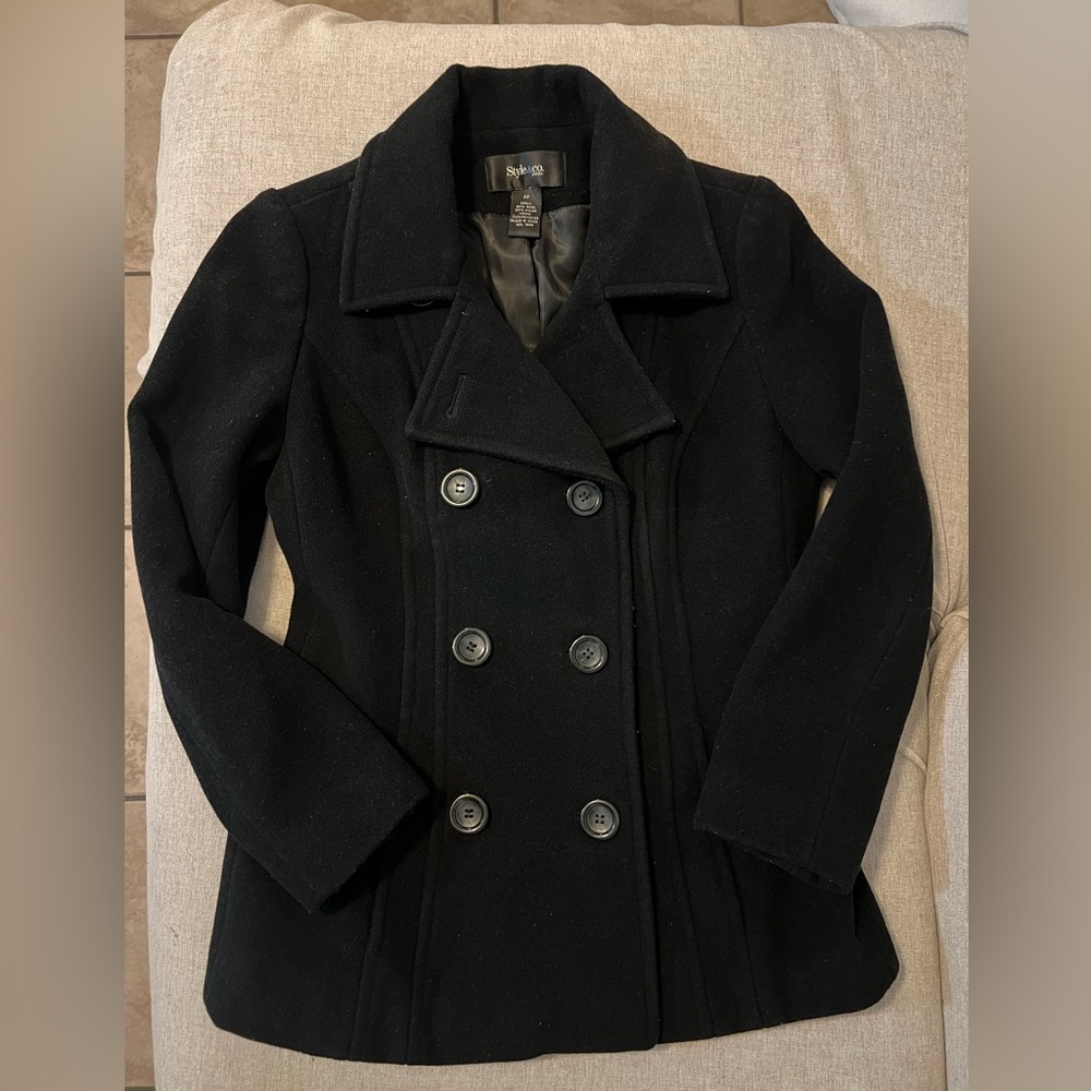 Style & Co. Double-Breasted Wool Pea Coat Petite XS